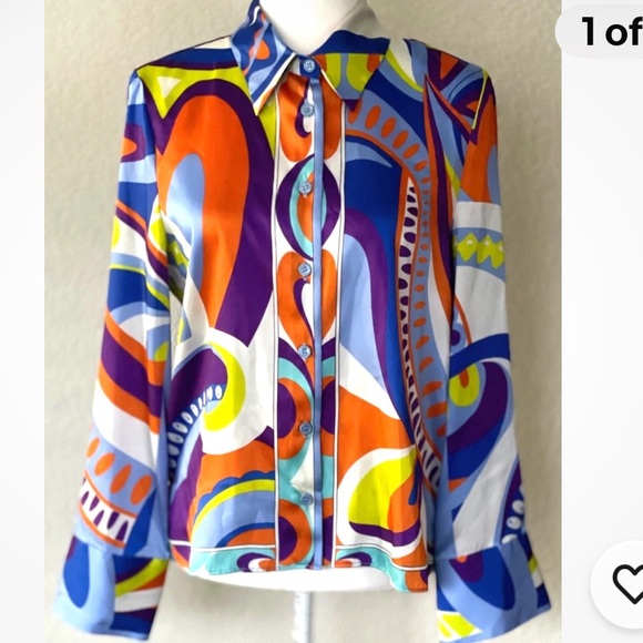 ZARA, Vibrant Long Sleeve, Multicolored Abstract Geometric Blouse, Size XSmall - Picture 2 of 11